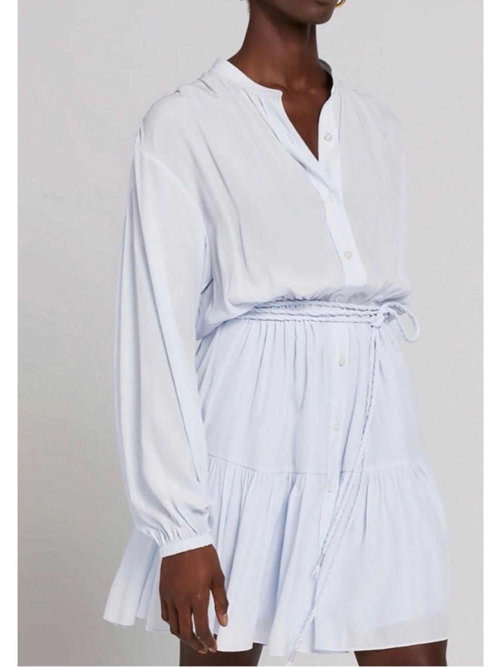 Light Blue Button-Front Tiered Shirt Dress